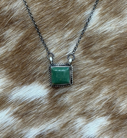 Native Navajo Handmade Silver Kingman Turquoise Cluster Bar Necklace 16”