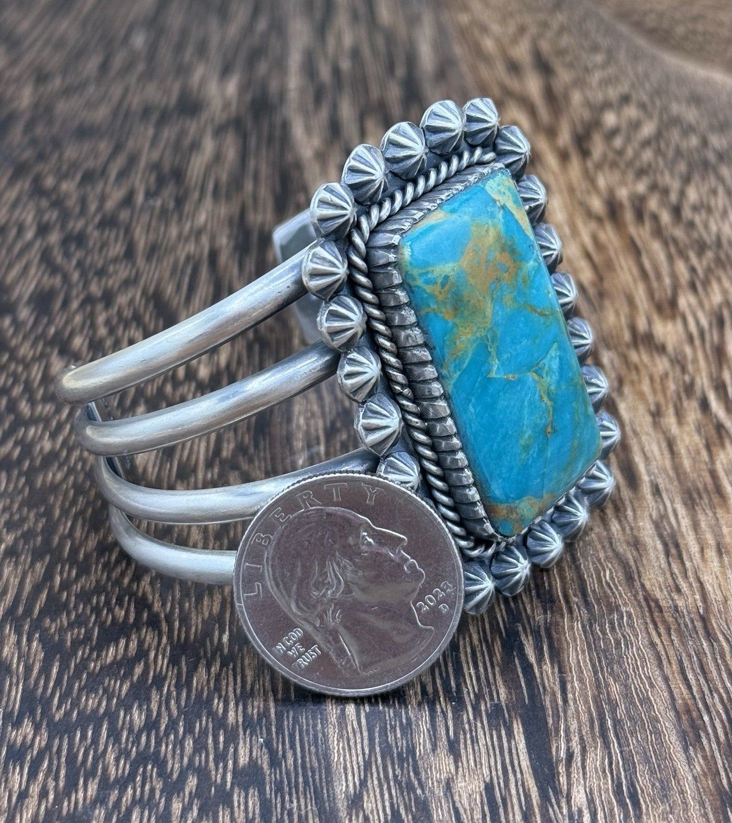 Native Navajo Handmade Sterling Silver Royston Turquoise Old Look Cuff Bracelet