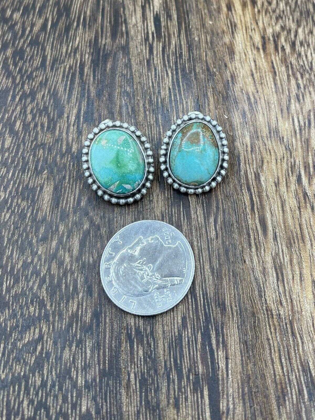 Native American Navajo Handmade Silver Sonoran Turquoise Post Stud Earrings