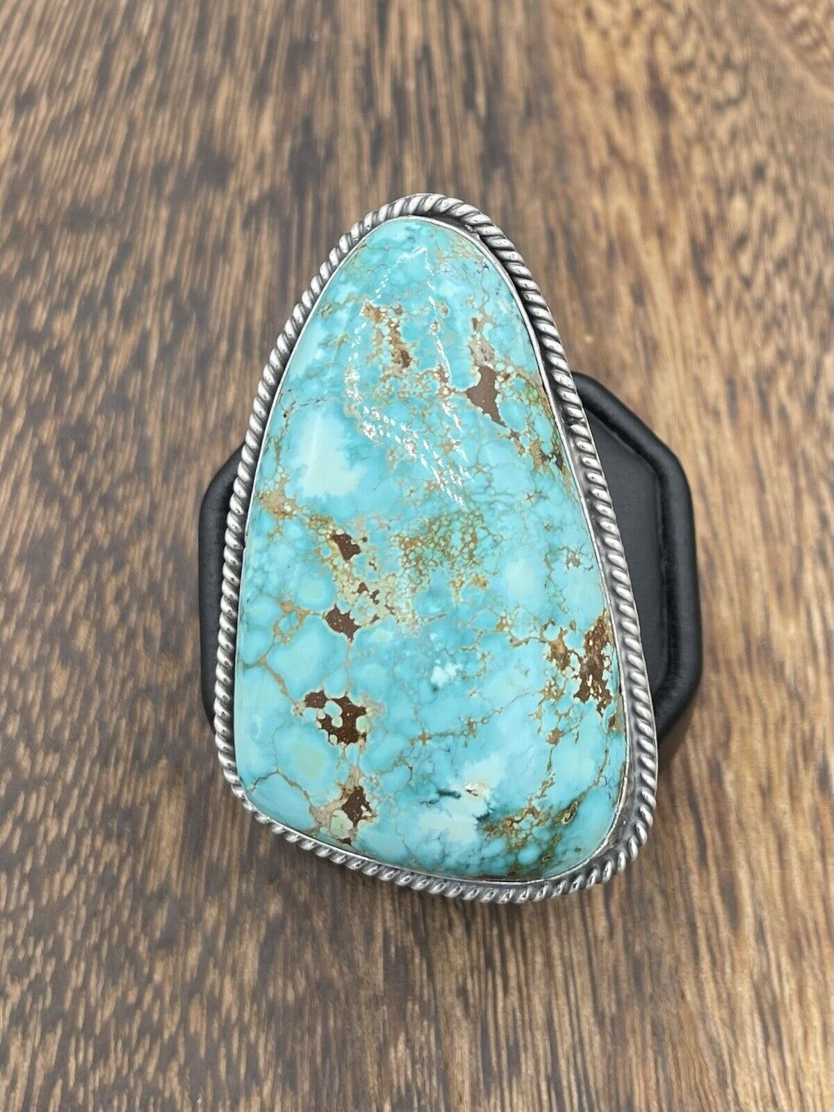 Native American Navajo Handmade Sterling Silver Morenci Turquoise Ring Size 8.5