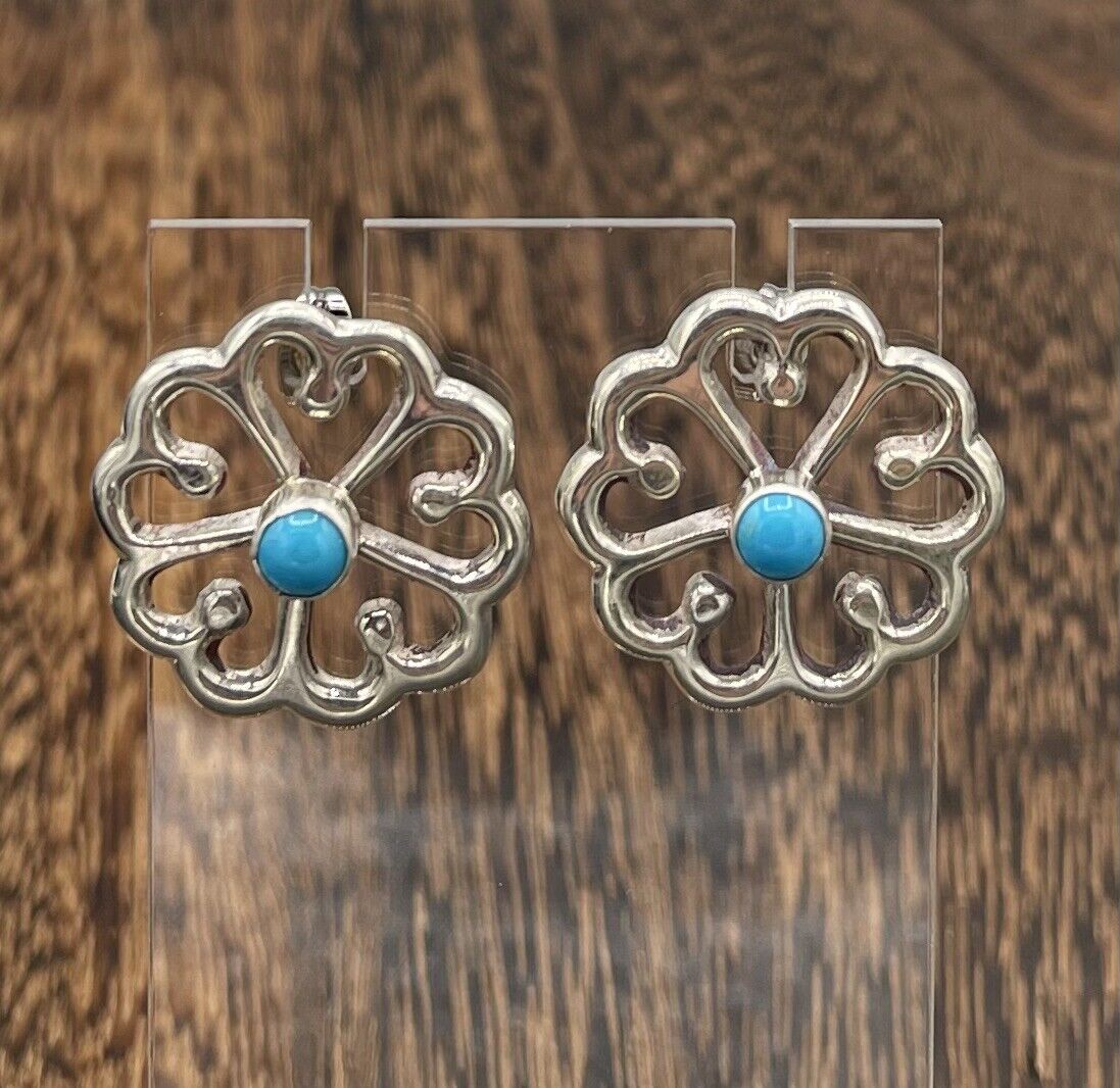 Native American Sterling Silver Navajo Handmade Natural Turquoise Post Earring