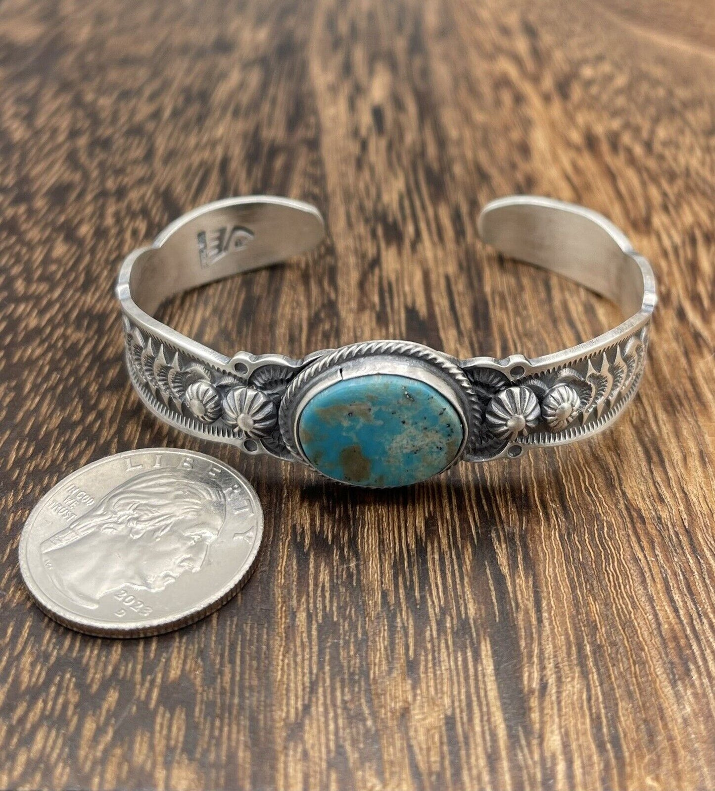 Native American Navajo Handmade Sterling Silver Natural Turquoise Cuff Bracelet