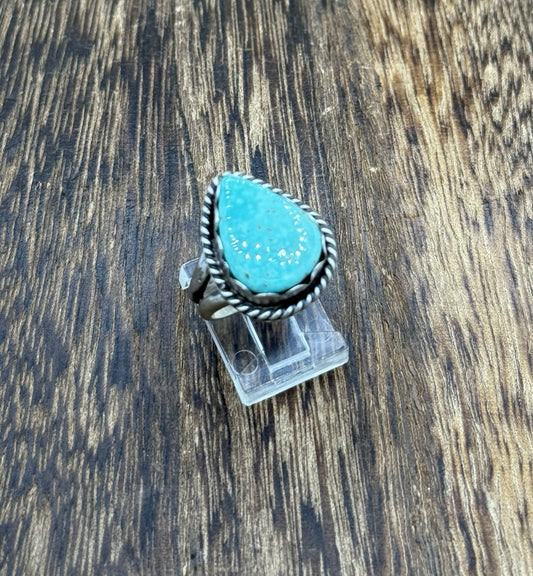 Native American Navajo Handmade Sterling Silver Royston Turquoise Ring Size 7