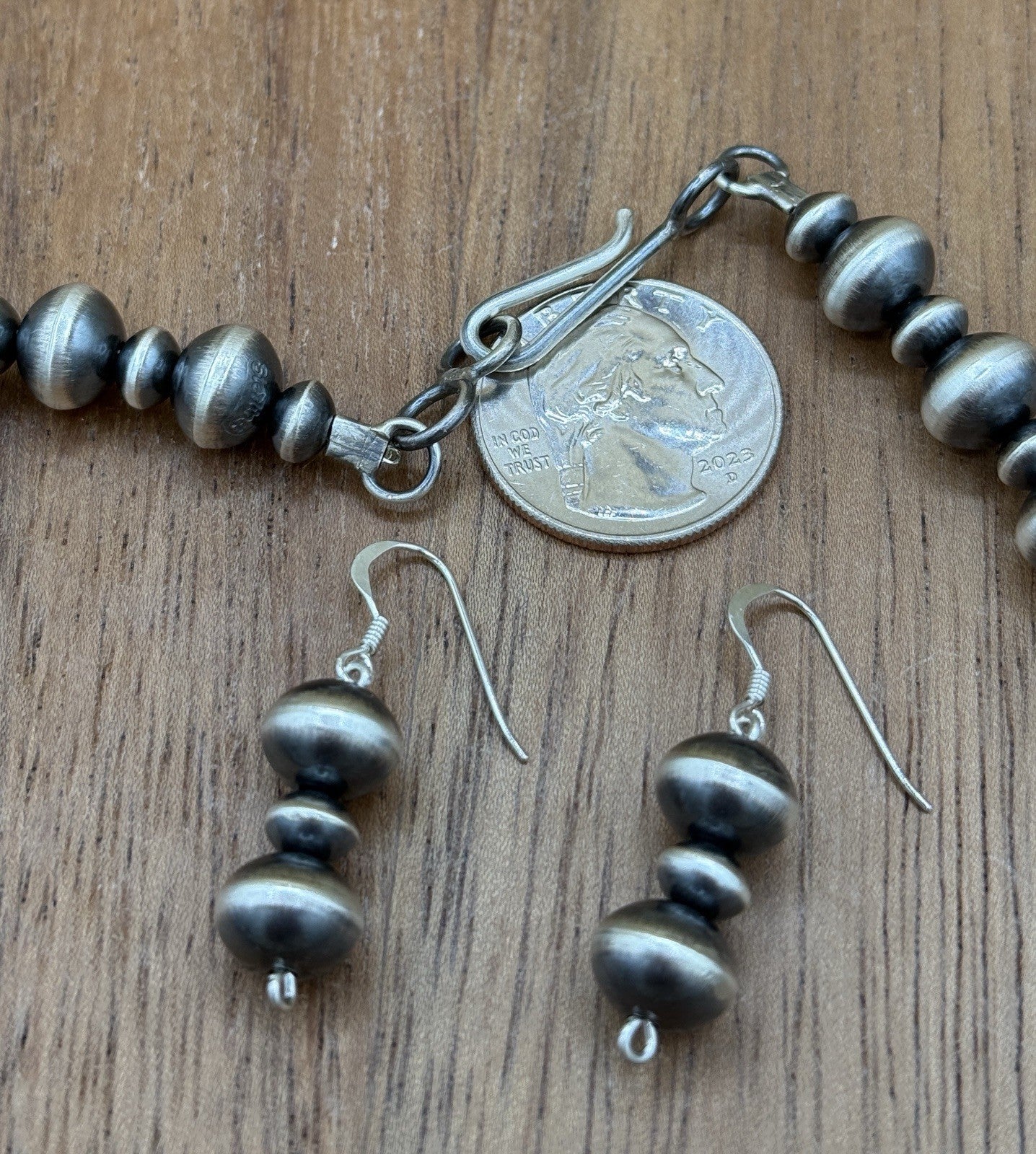Authentic Navajo Handmade Old Look Navajo Pearl Bead Necklace And Earrings 18”
