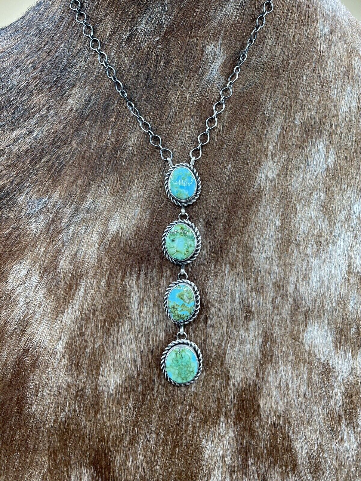 Native American Navajo Handmade Silver Sonoran Turquoise Drop Bar Necklace 18”