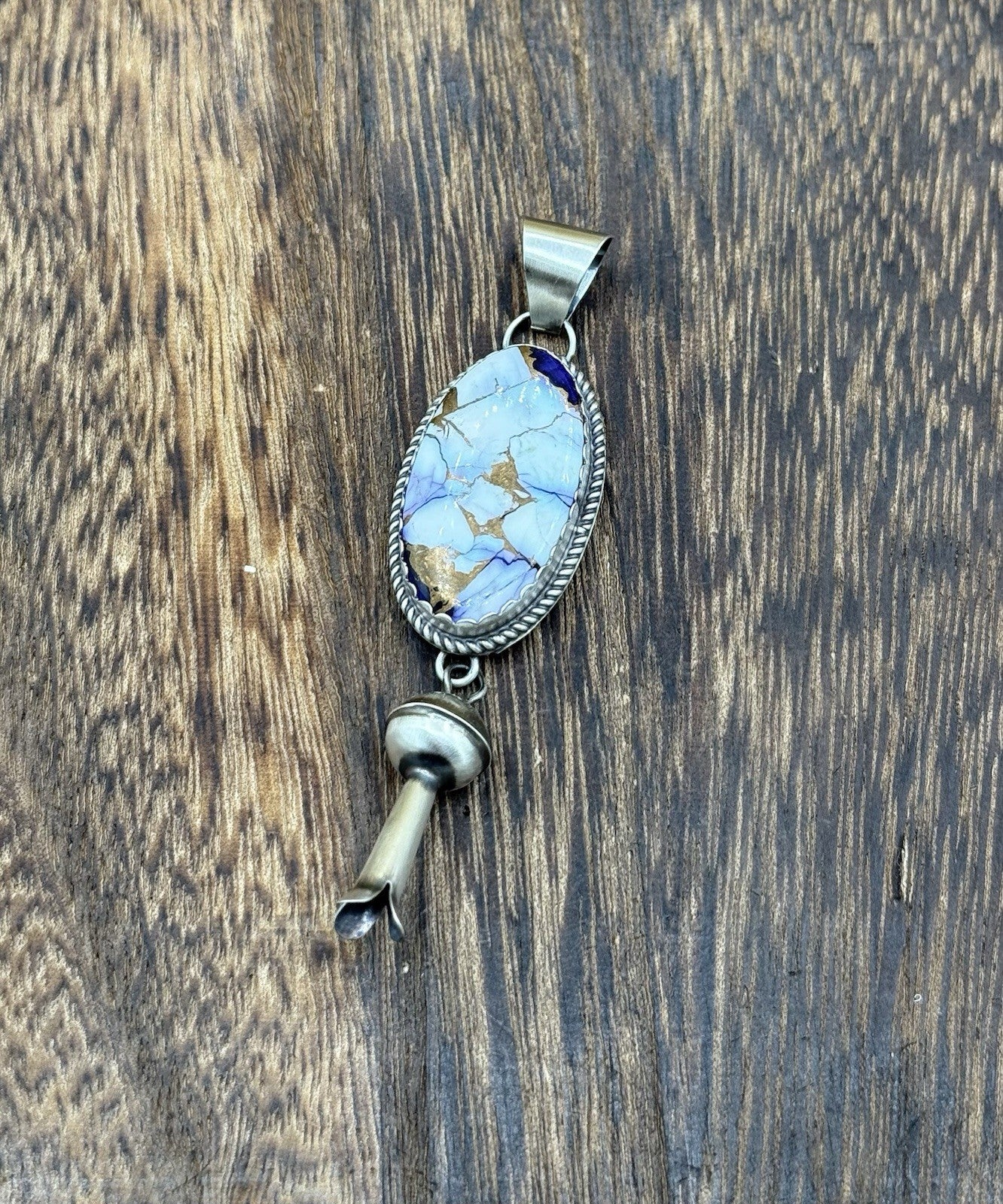 Native Navajo Handmade Sterling Silver Violet Rose Dahlia Dangle Blossom Pendant