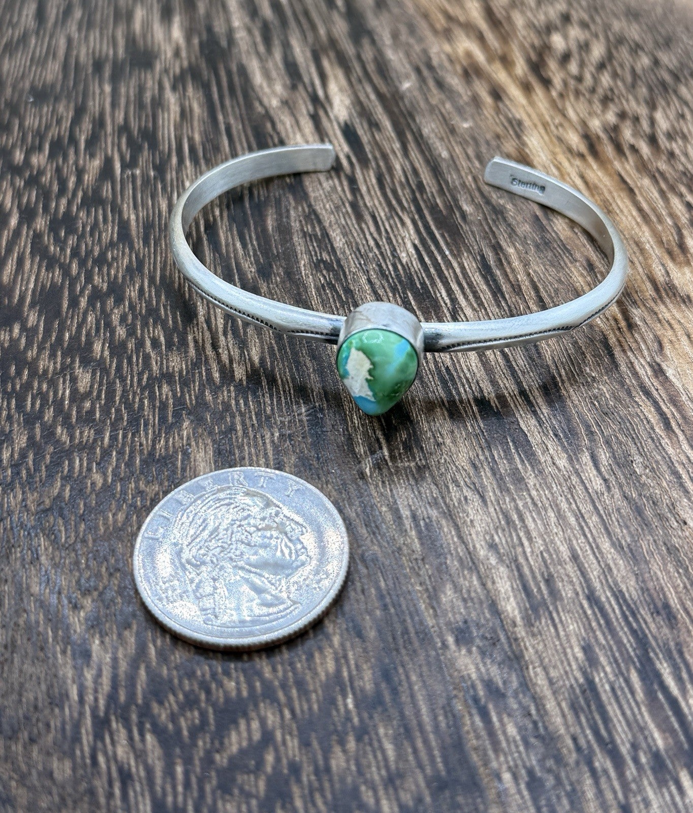 Navajo Handmade Sterling Silver Sonoran Gold Turquoise Stacker Cuff Bracelet
