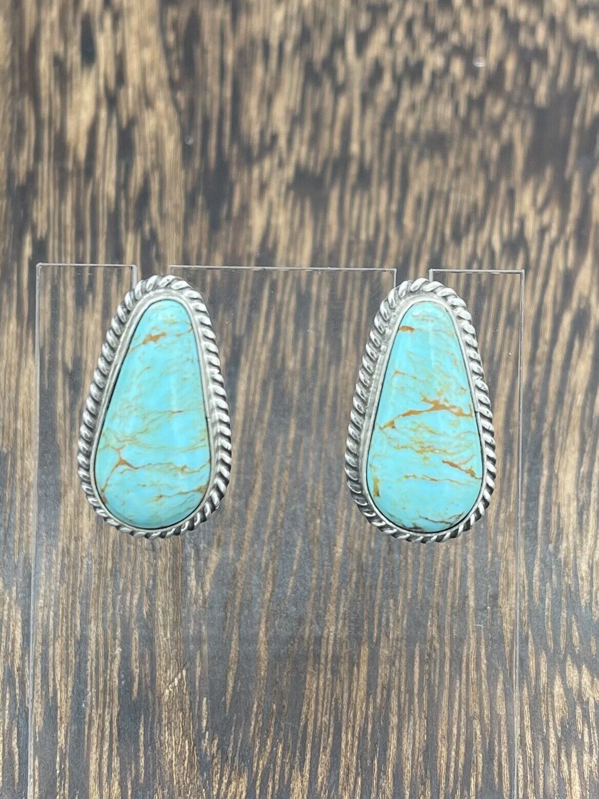 Native American Sterling Silver Navajo Handmade Natural Turquoise Post Earring