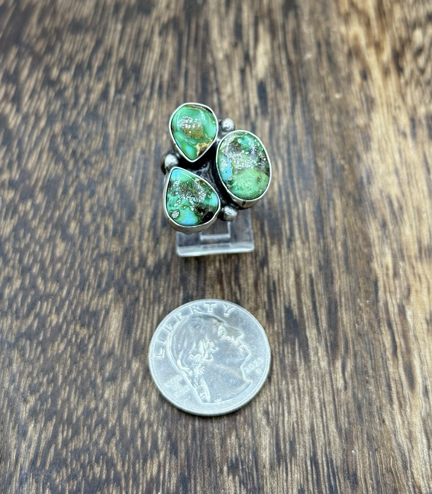 Navajo Handmade Sterling Silver Sonoran Gold Turquoise Cluster Ring Size 7