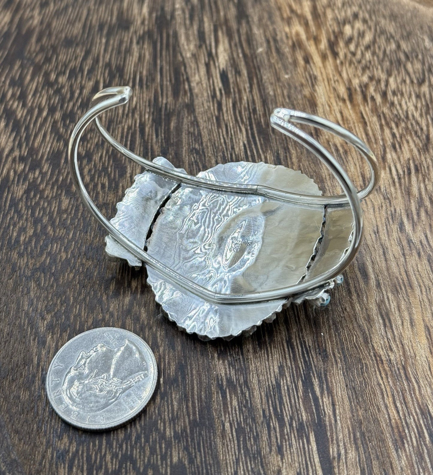 Native American Navajo Handmade Sterling Silver Turquoise Cluster Cuff Bracelet