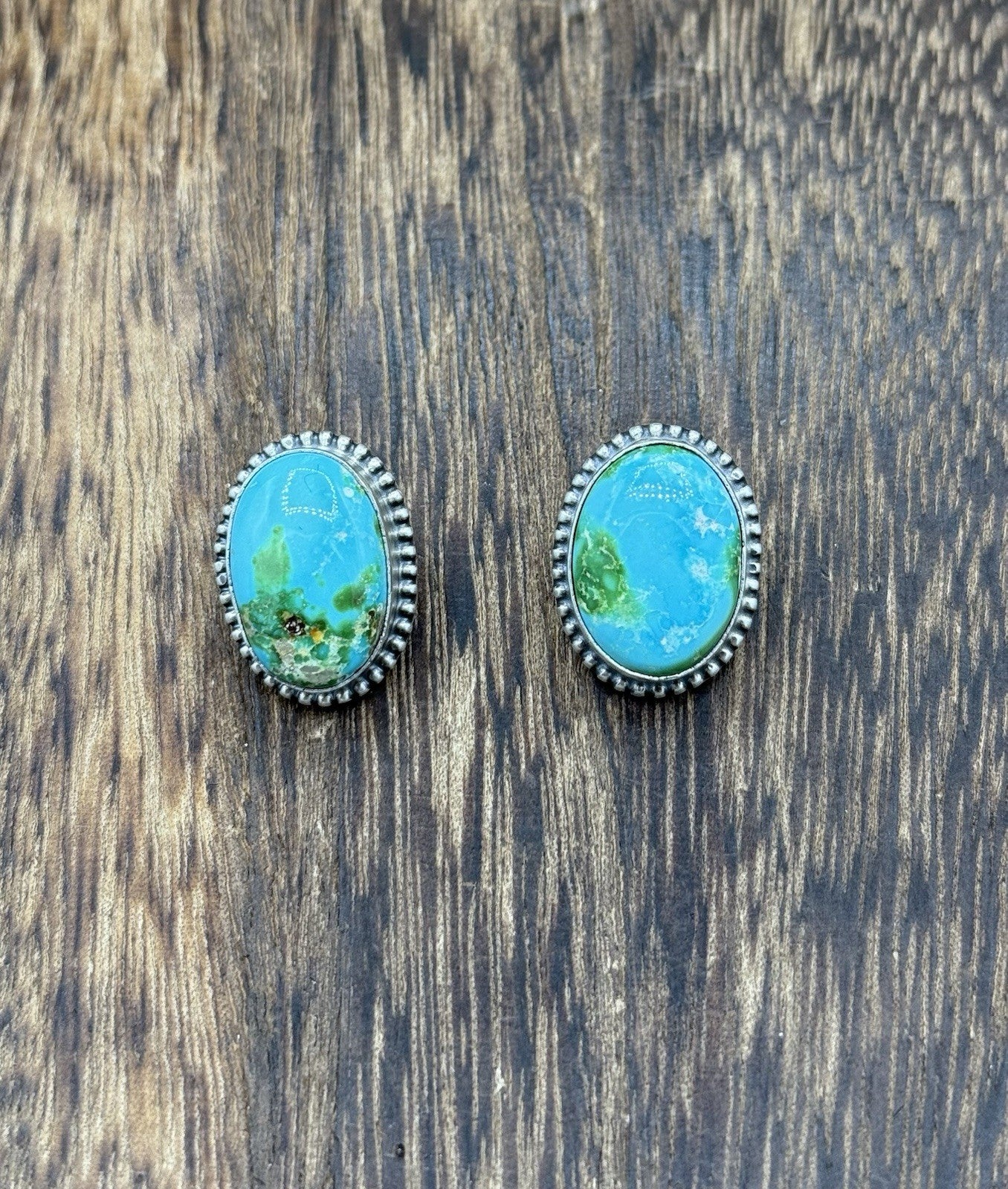 Navajo Handmade Sterling Silver Sonoran Gold Turquoise Post Stud Earrings