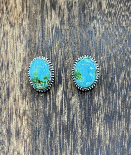 Navajo Handmade Sterling Silver Sonoran Gold Turquoise Post Stud Earrings