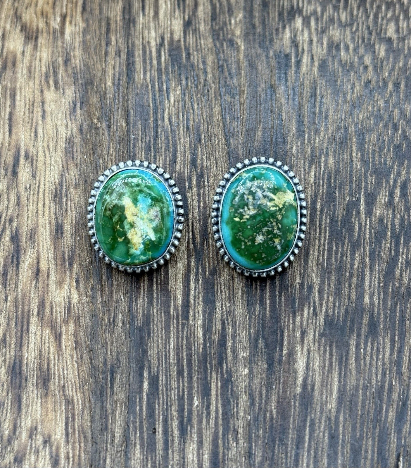 Navajo Handmade Sterling Silver Sonoran Gold Turquoise Post Stud Earrings