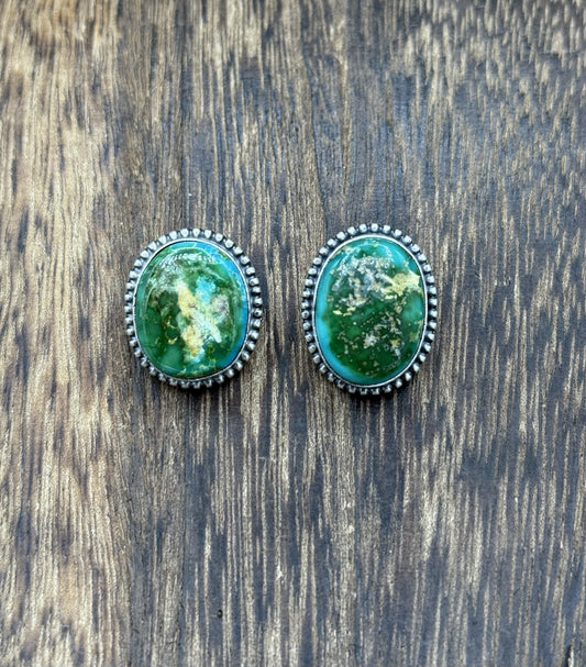 Navajo Handmade Sterling Silver Sonoran Gold Turquoise Post Stud Earrings