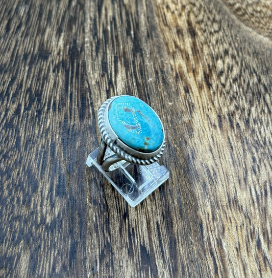 Native American Navajo Handmade Sterling Silver Royston Turquoise Ring Size 8