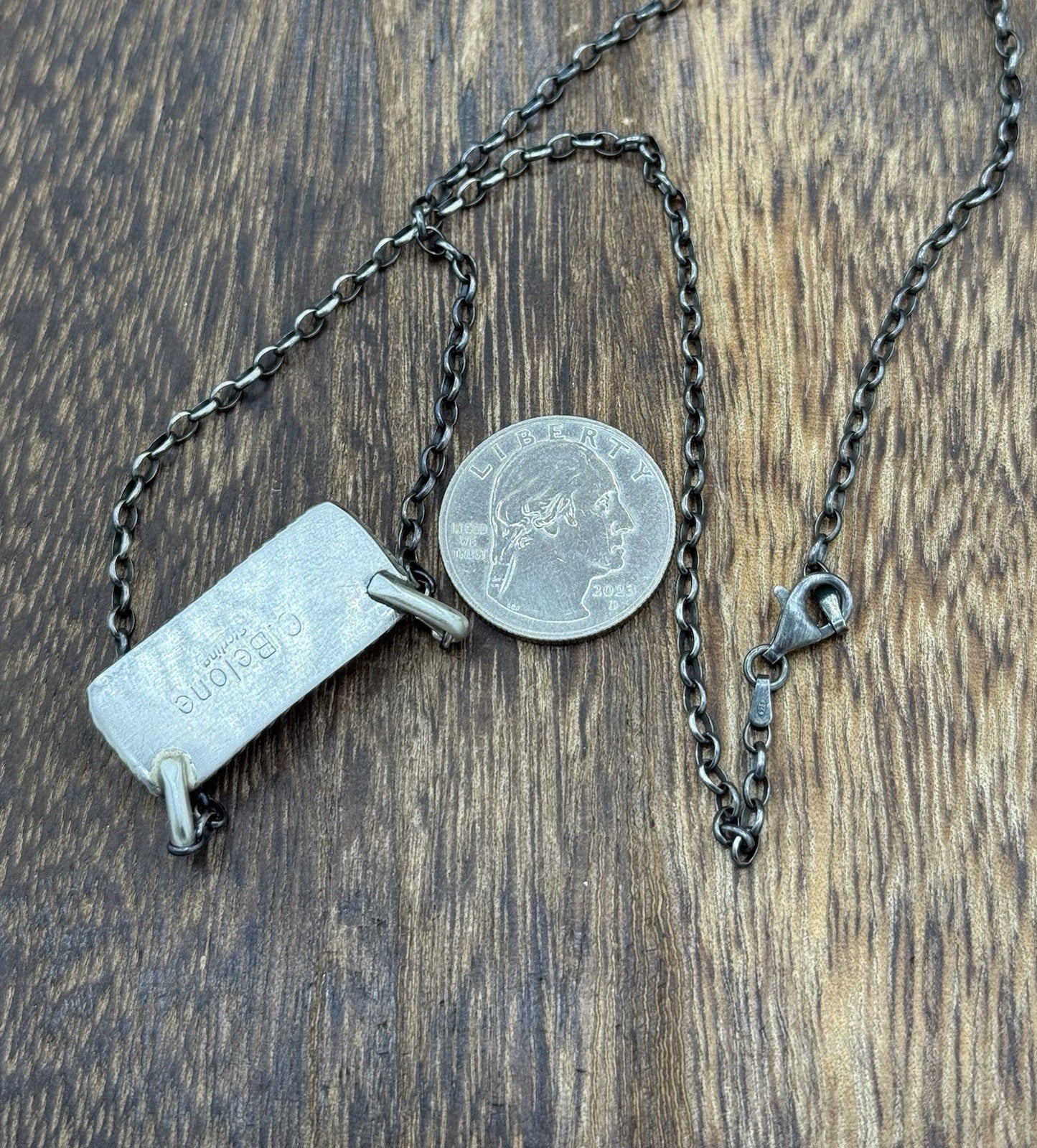 Native Navajo Handmade Sterling Silver Kingman Turquoise Bar Necklace 18”