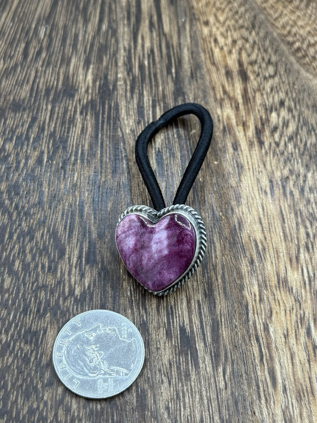 Native American Navajo Handmade Sterling Silver Purple Spiny Oyster Hair Tie