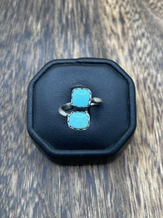 Native American Navajo Handmade Sterling Silver Turquoise Adjustable Ring 6 To 8