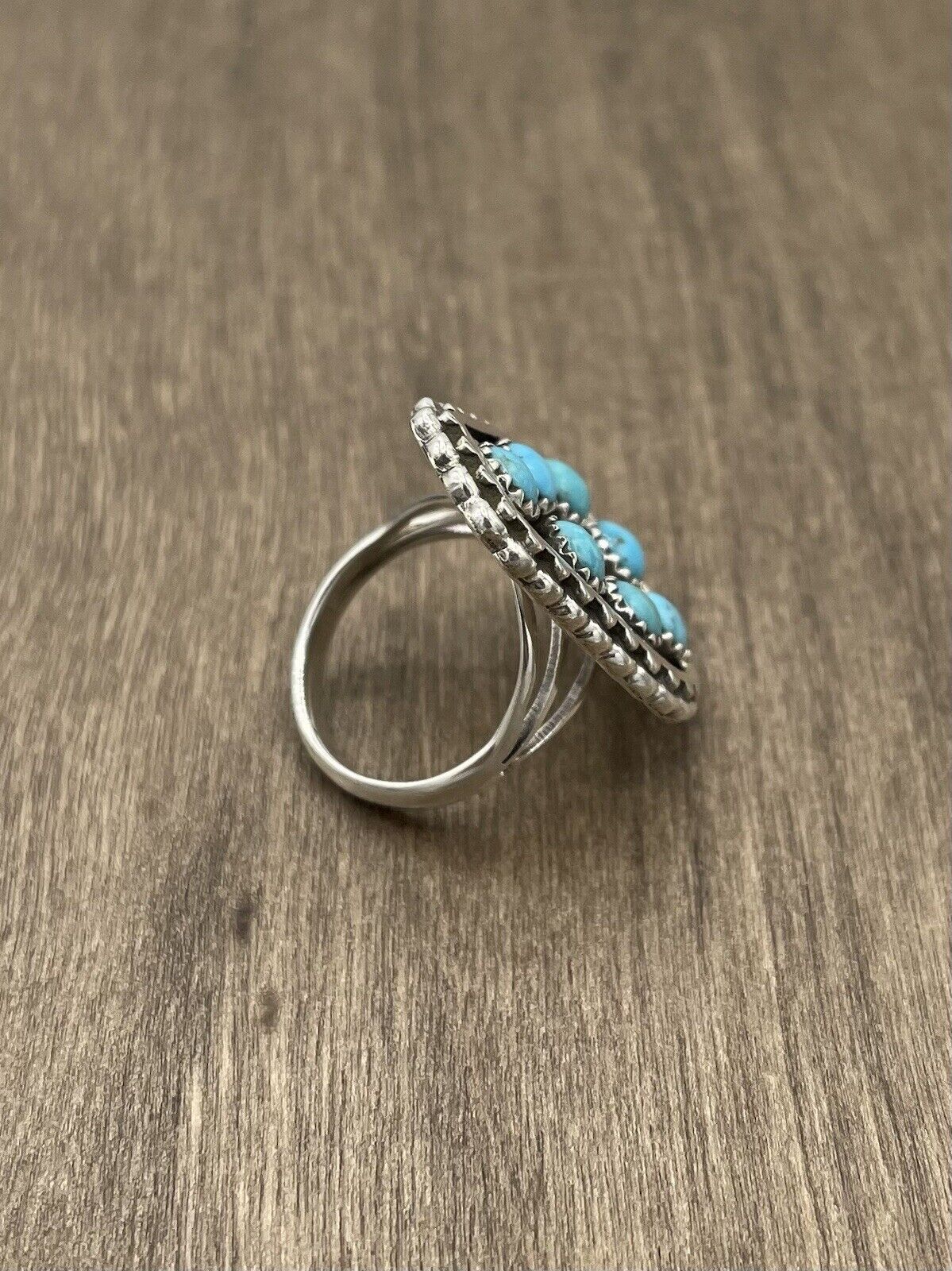 Native American Sterling Silver Navajo Handmade Kingman Turquoise Ring Size 8