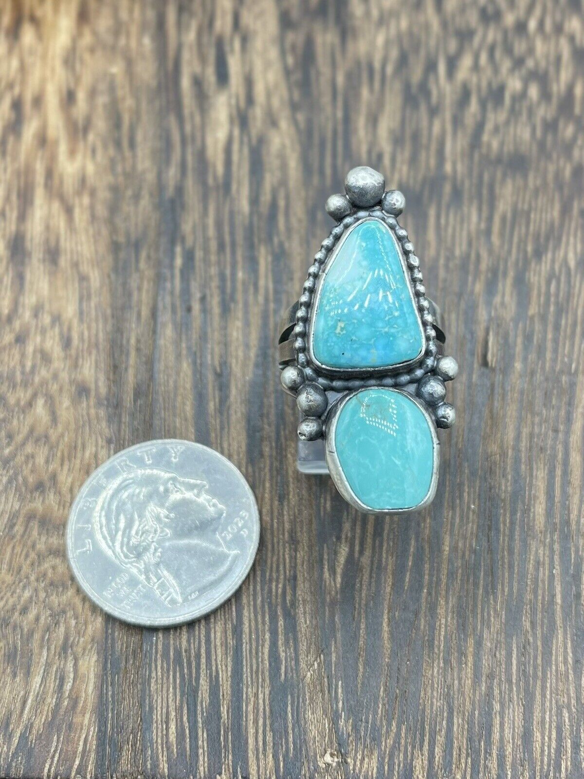 Native American Silver Navajo Handmade Natural Royston Turquoise Ring Size 8