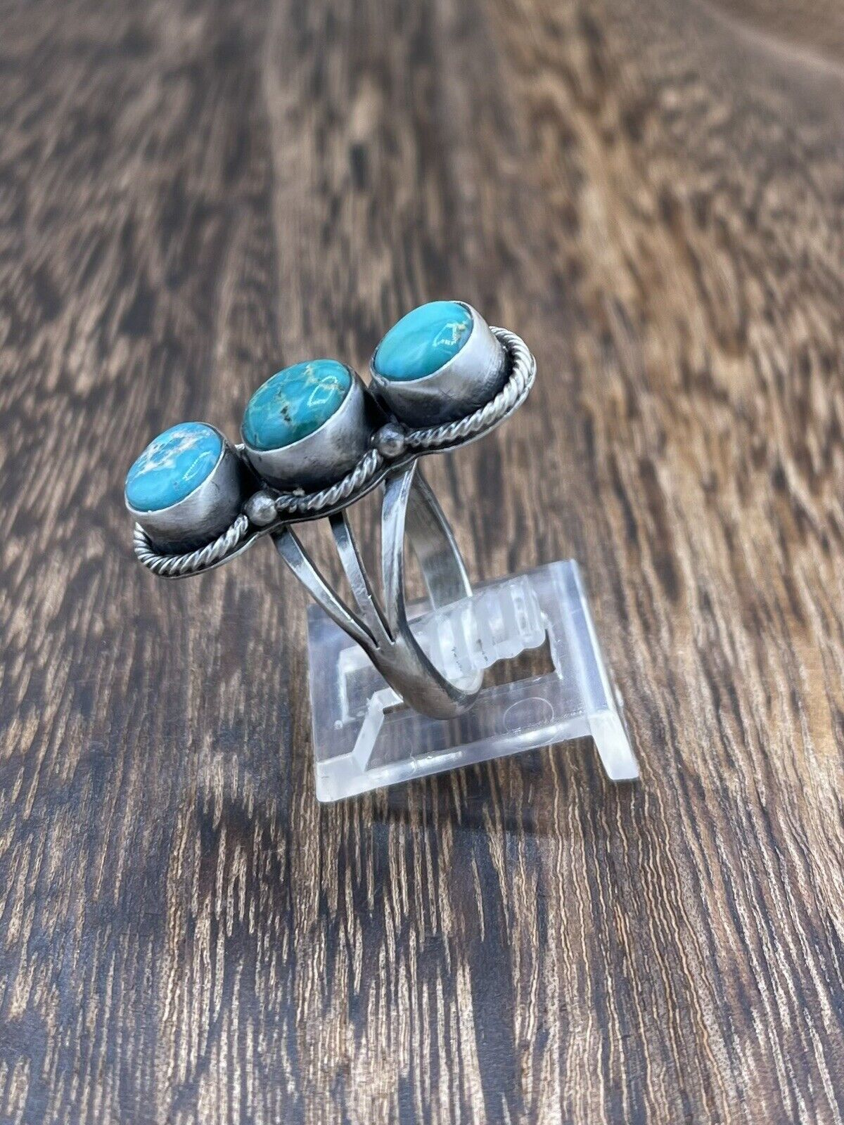 Native American Navajo Handmade Sterling Silver Sonoran Turquoise Ring Size 8