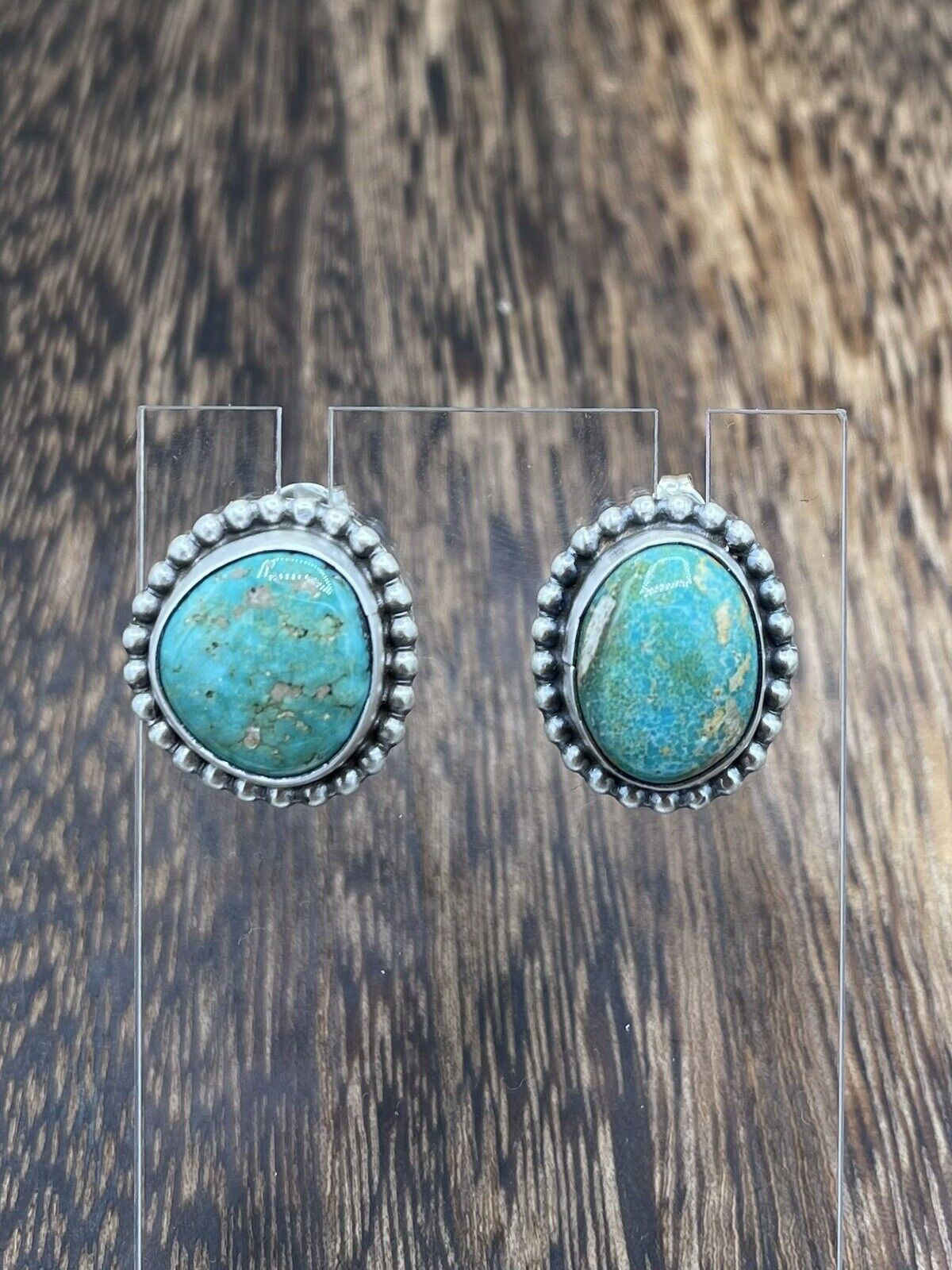 Native American Navajo Handmade Silver Sonoran Turquoise Post Stud Earrings