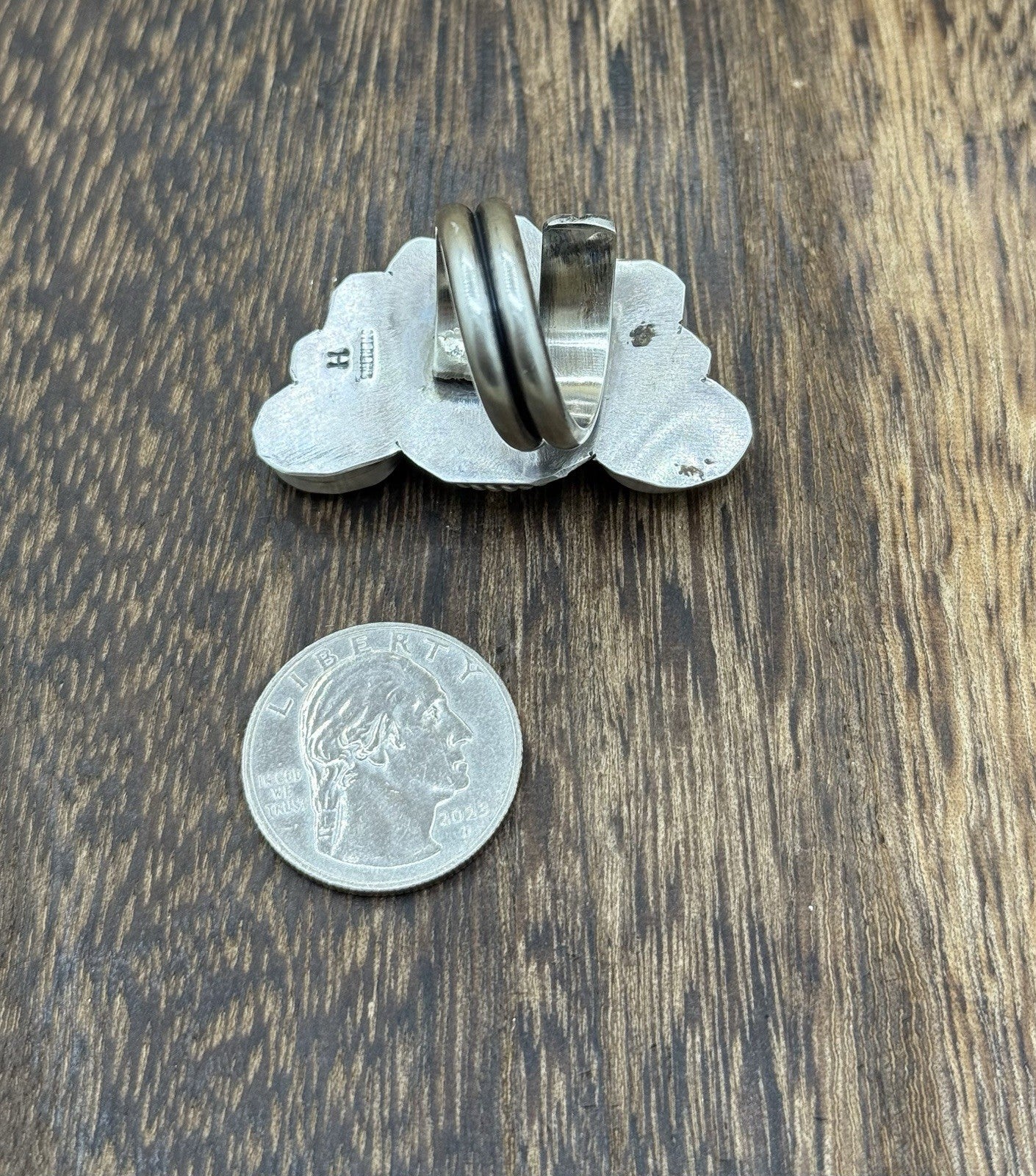 Navajo Handmade Sterling Silver Sonoran Gold Turquoise Half Cluster Ring Size 8