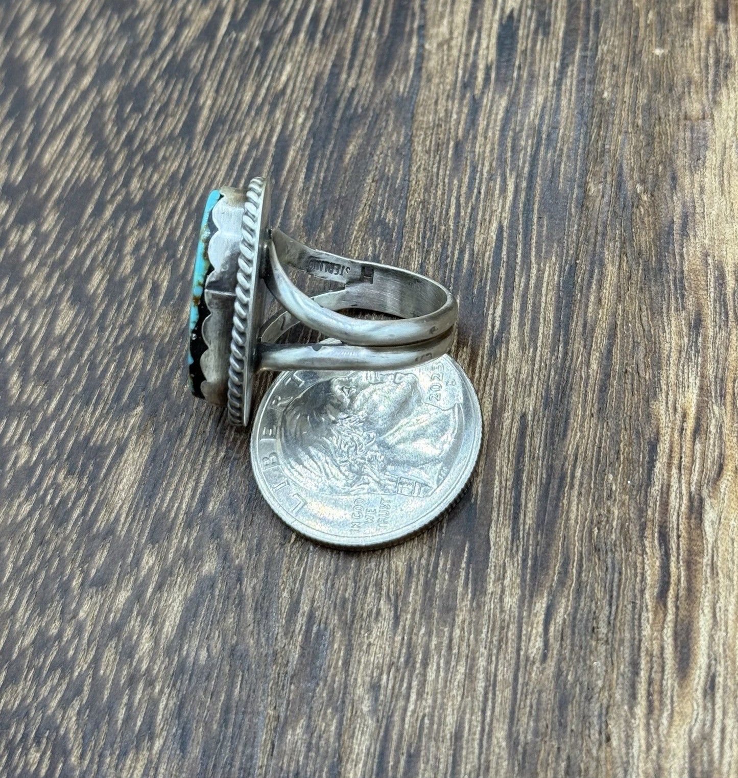 Native American Navajo Handmade Sterling Silver Royston Turquoise Ring Size 8