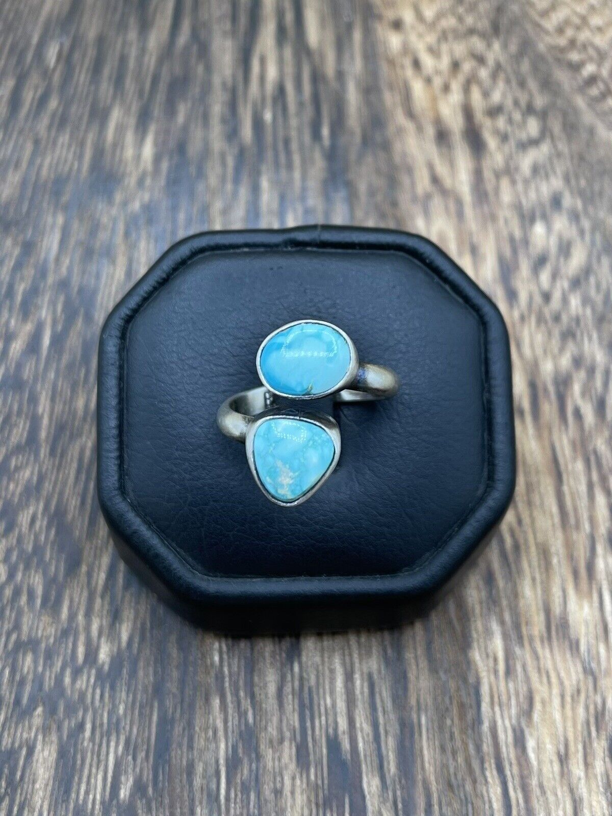 Native American Navajo Handmade Sterling Silver Turquoise Adjustable Ring 6 To 8