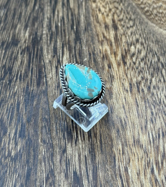 Native American Navajo Handmade Sterling Silver Royston Turquoise Ring Size 7