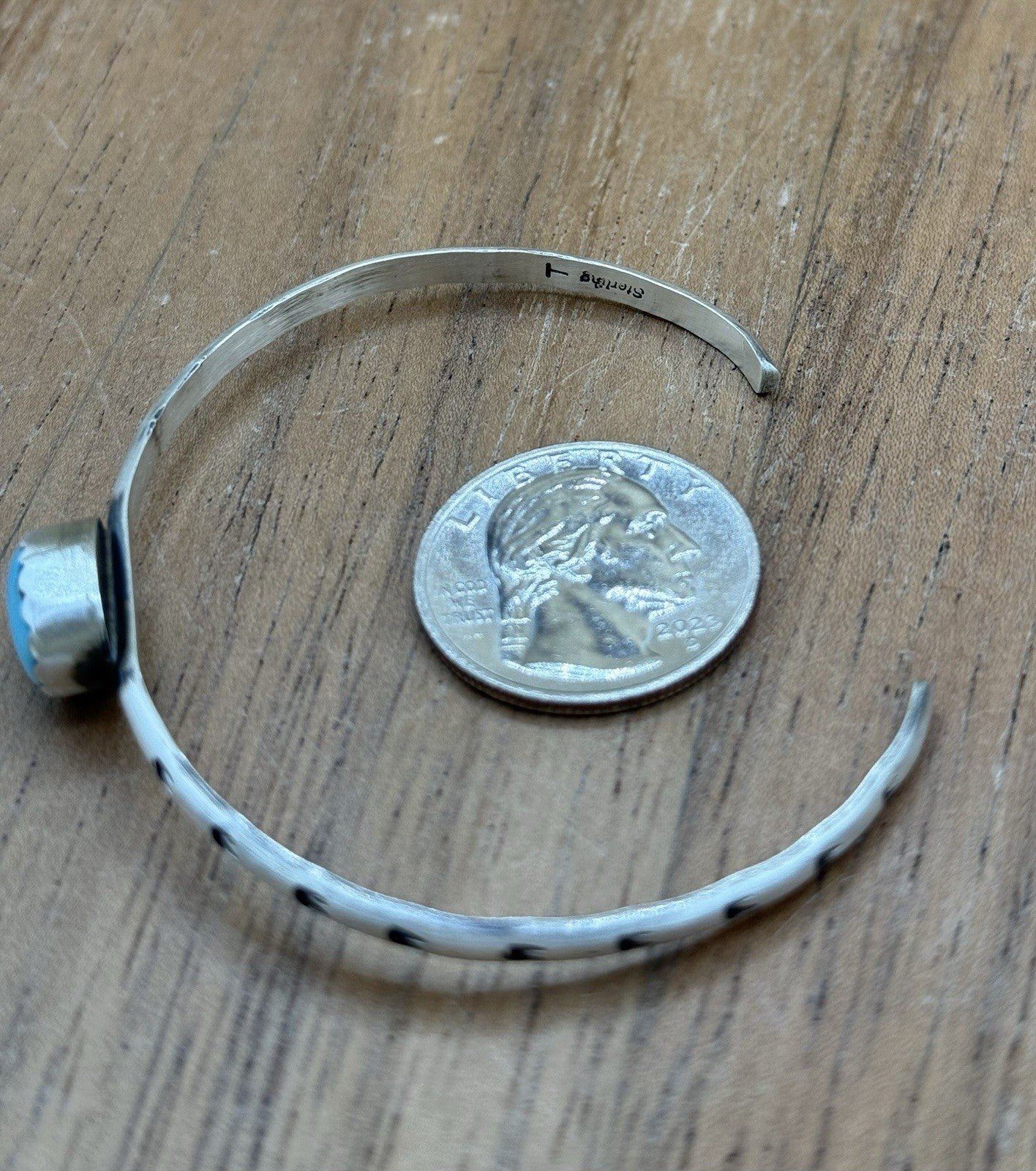 Native Navajo Handmade Sterling Silver Kingman Turquoise Stacker Cuff Bracelet
