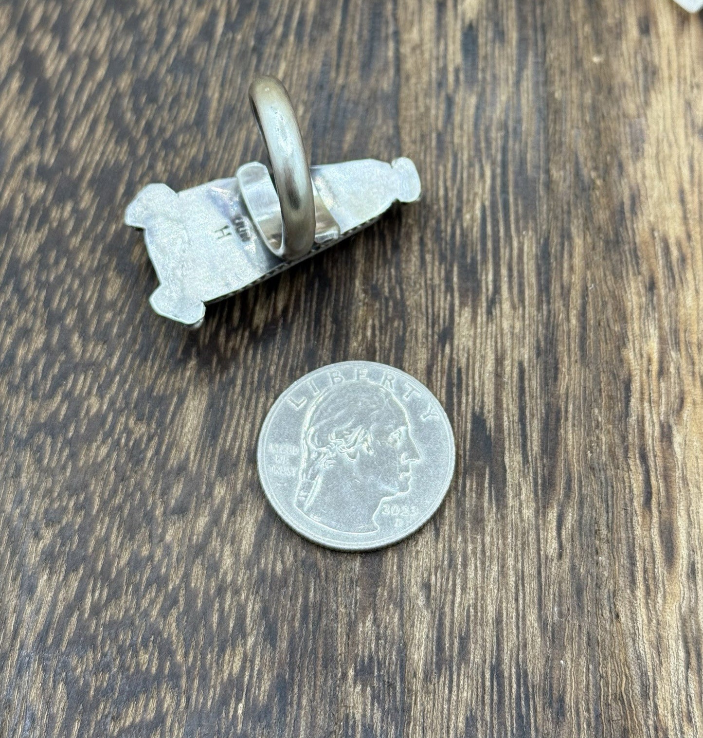 Navajo Handmade Sterling Silver Royston Turquoise Adjustable Ring Size 8 To 10