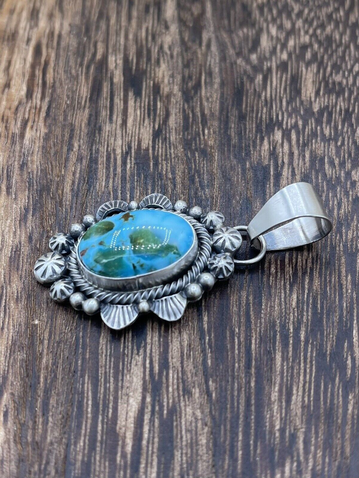 Native American Sterling Silver Navajo Handmade Turquoise Pendant - Betta Lee