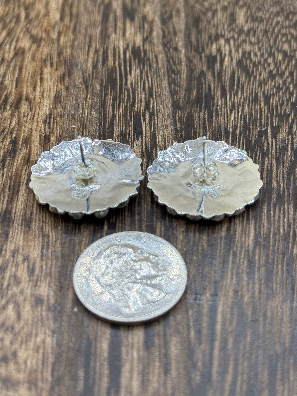 Native American Navajo Handmade Sterling Silver Turquoise Cluster Post earrings