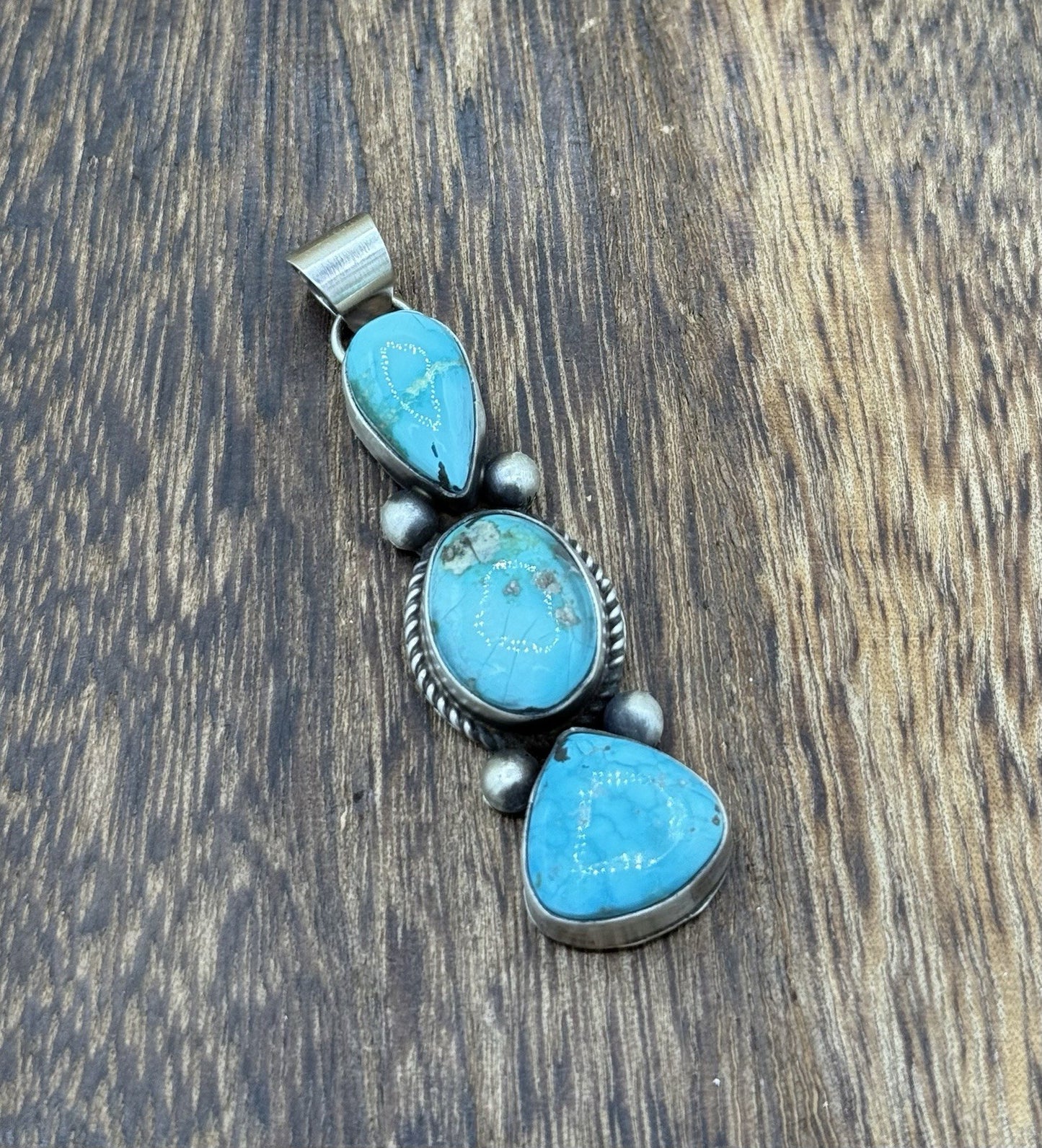 Navajo Handmade Sterling Silver White Water Turquoise Cluster Drop Pendant