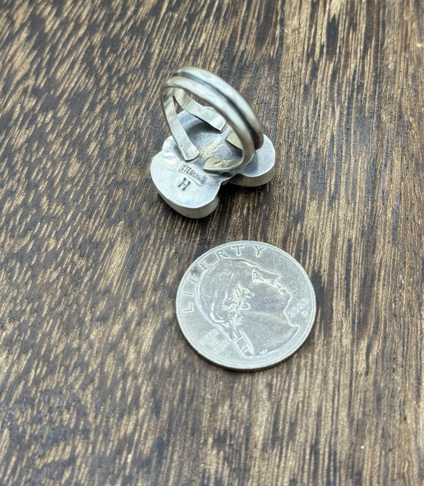 Navajo Handmade Sterling Silver Sonoran Gold Turquoise Cluster Ring Size 7