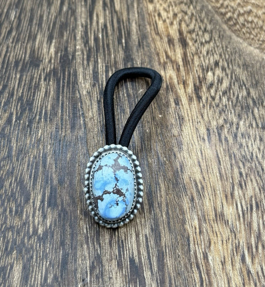 Native American Navajo Handmade Sterling Silver Golden Hills Turquoise Hair Tie