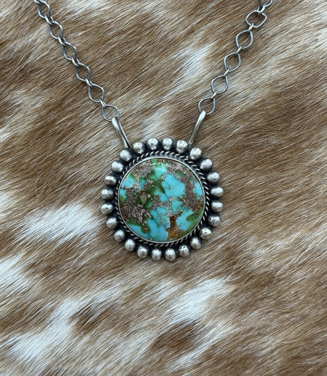 Native Navajo Handmade Sterling Silver Sonoran Gold Turquoise Necklace 18” Large