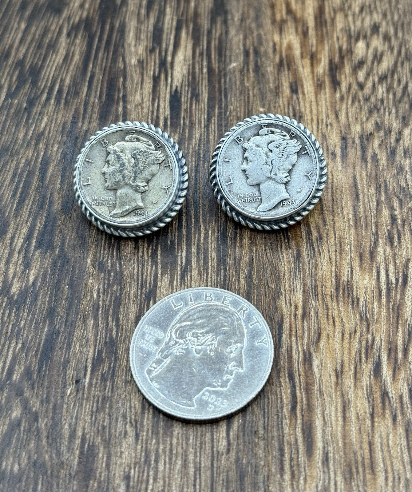 Native American Navajo Handmade Sterling Silver Liberty Dime Coin Post earrings