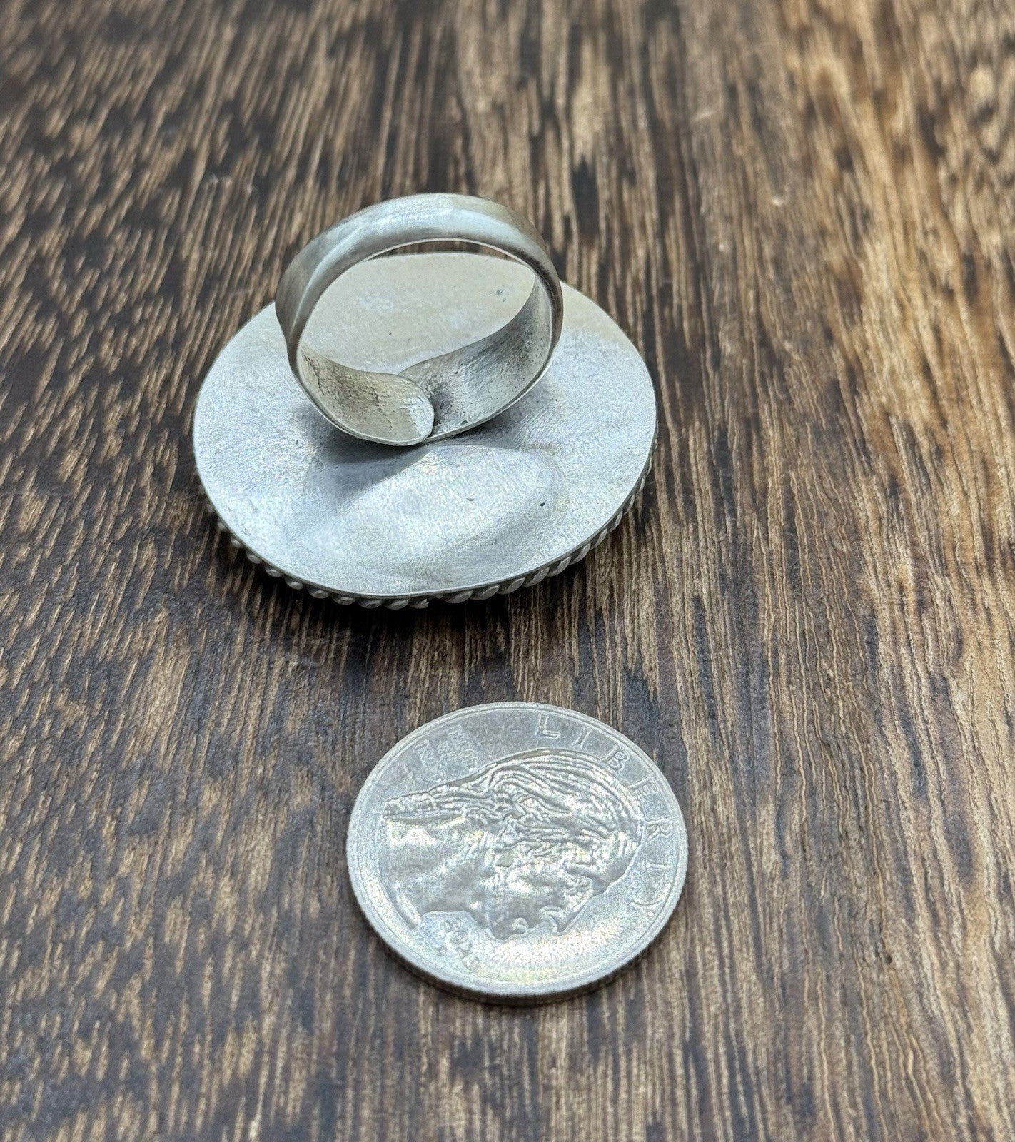 Navajo Handmade Sterling Silver Kingman Turquoise Adjustable Ring Size 7 To 9