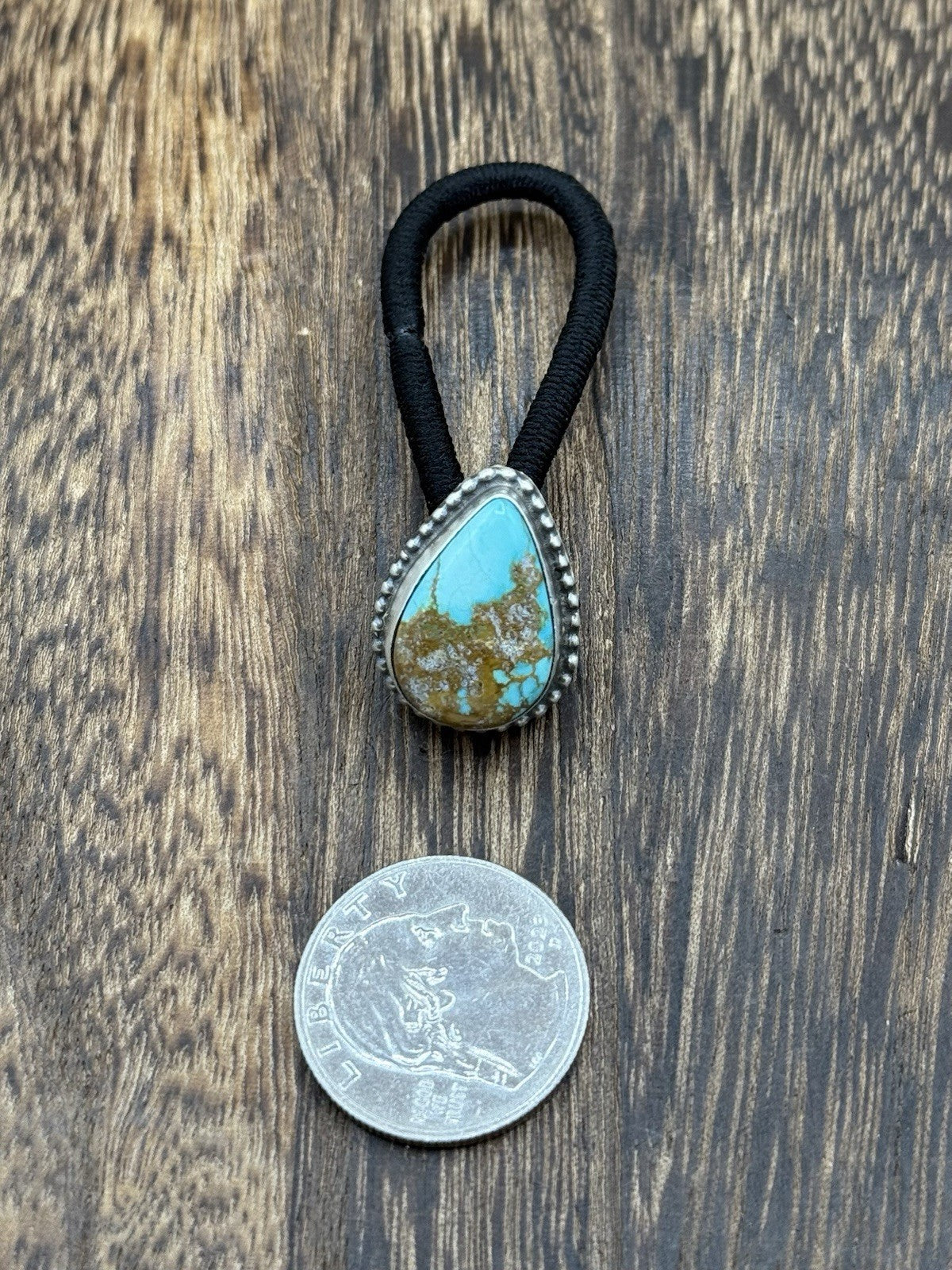 Native American Navajo Handmade Sterling Silver Kingman Turquoise Hair Tie
