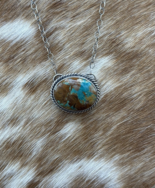 Native Navajo Handmade Sterling Silver Royston Turquoise Bar Necklace 18”