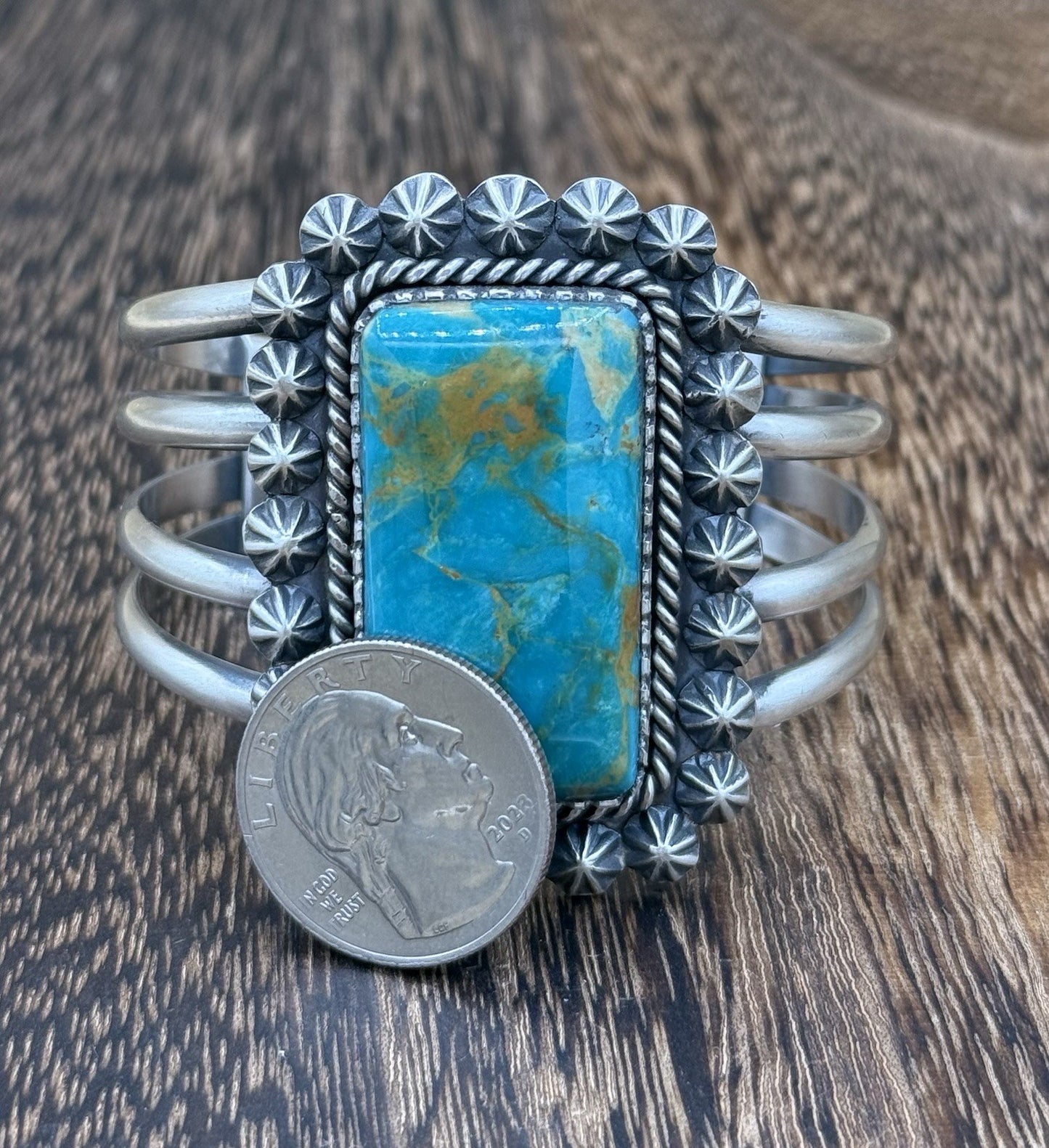 Native Navajo Handmade Sterling Silver Royston Turquoise Old Look Cuff Bracelet