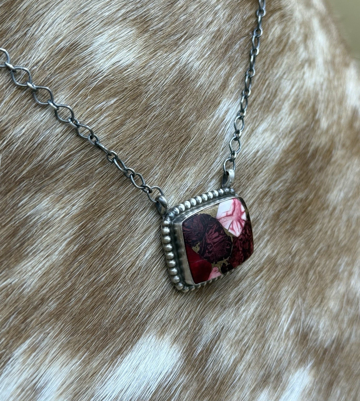 Native American Navajo Handmade Sterling Silver Dahlia Rose Bar Necklace 18”