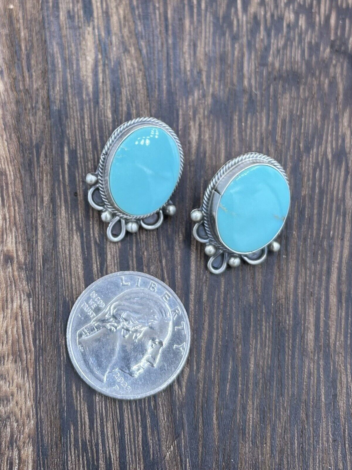 Native American Sterling Silver Navajo Handmade Turquoise Post Stud Earrings