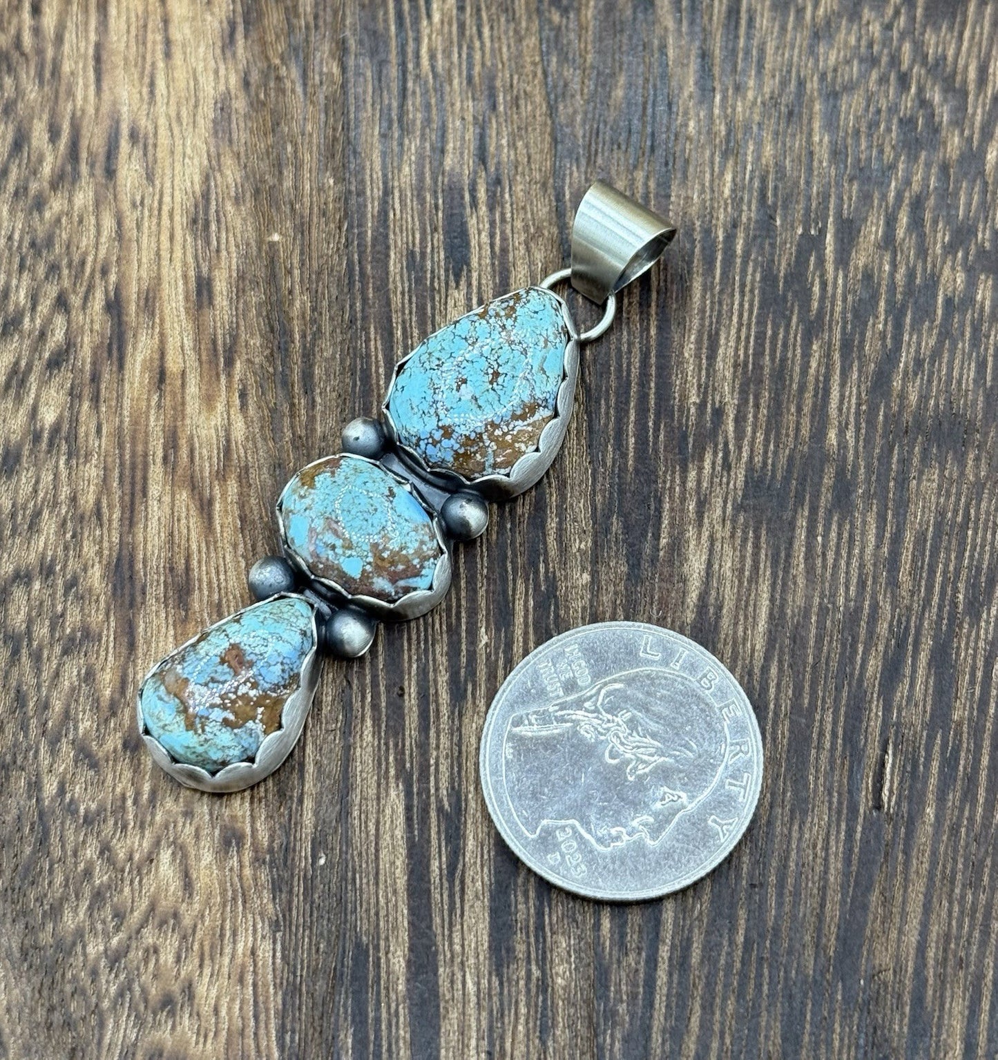 Navajo Handmade Sterling Silver Golden Hills Turquoise Cluster Drop Pendant