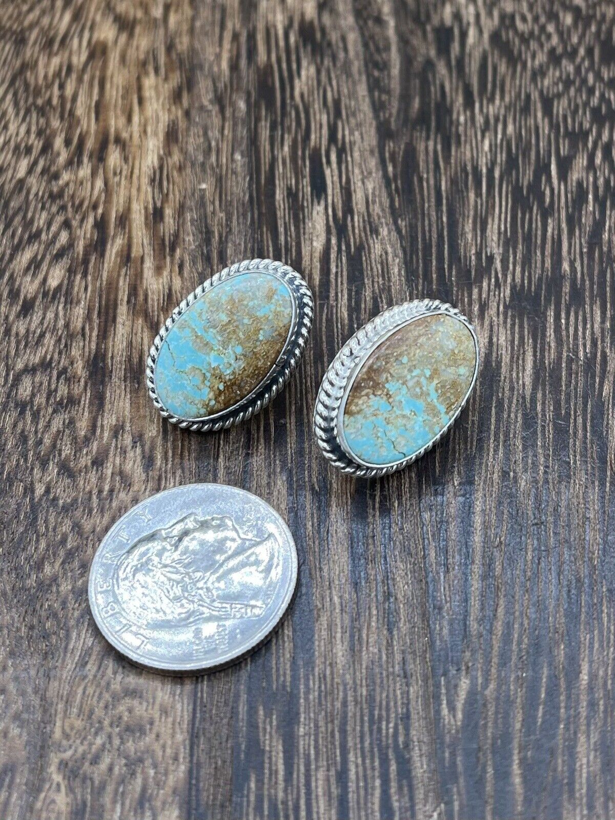 Navajo Handmade Sterling Silver Sonoran Turquoise Post Stud Earrings Byron Begay