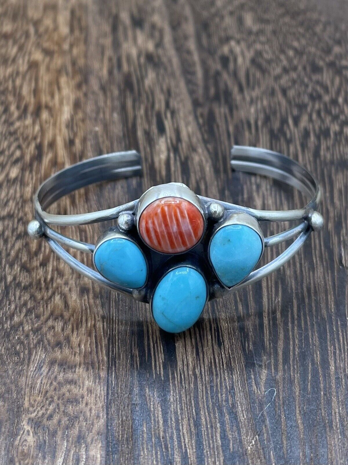 Native American Navajo Handmade Sterling Silver Multi Stone color Cuff Bracelet