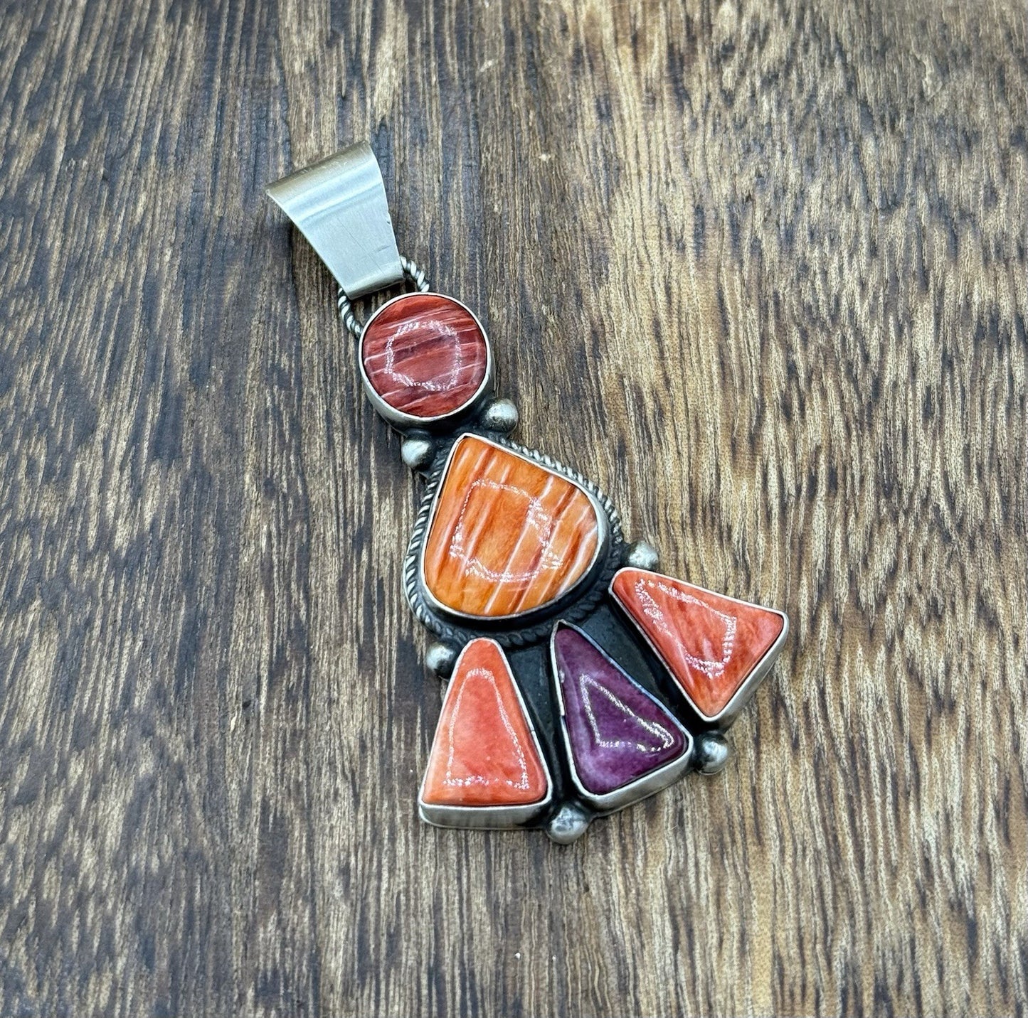 Native Navajo Handmade Sterling Silver Multi Spiny Oyster Shell Cluster Pendant