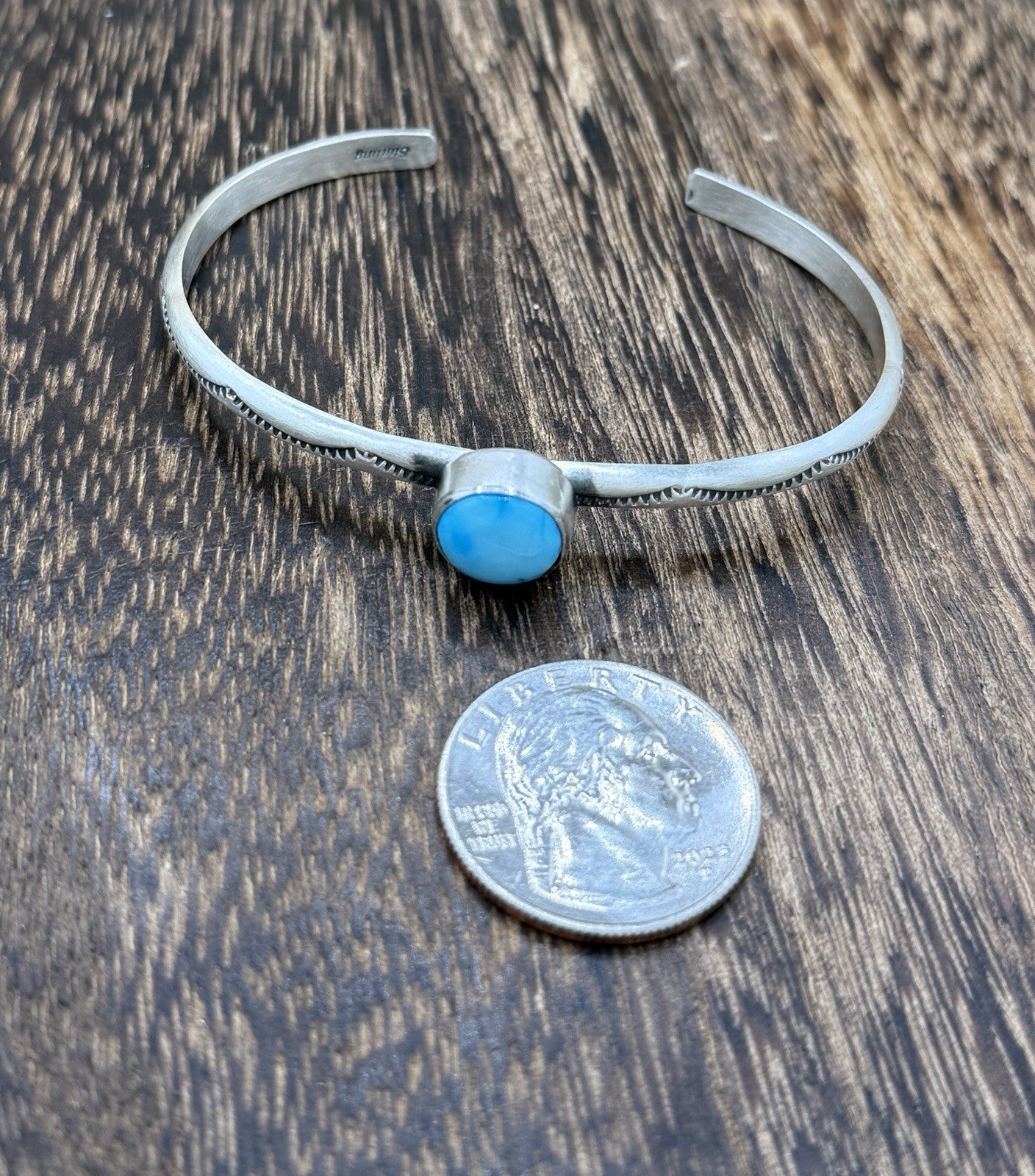 Navajo Handmade Sterling Silver Blue Ridge Turquoise Stacker Cuff Bracelet